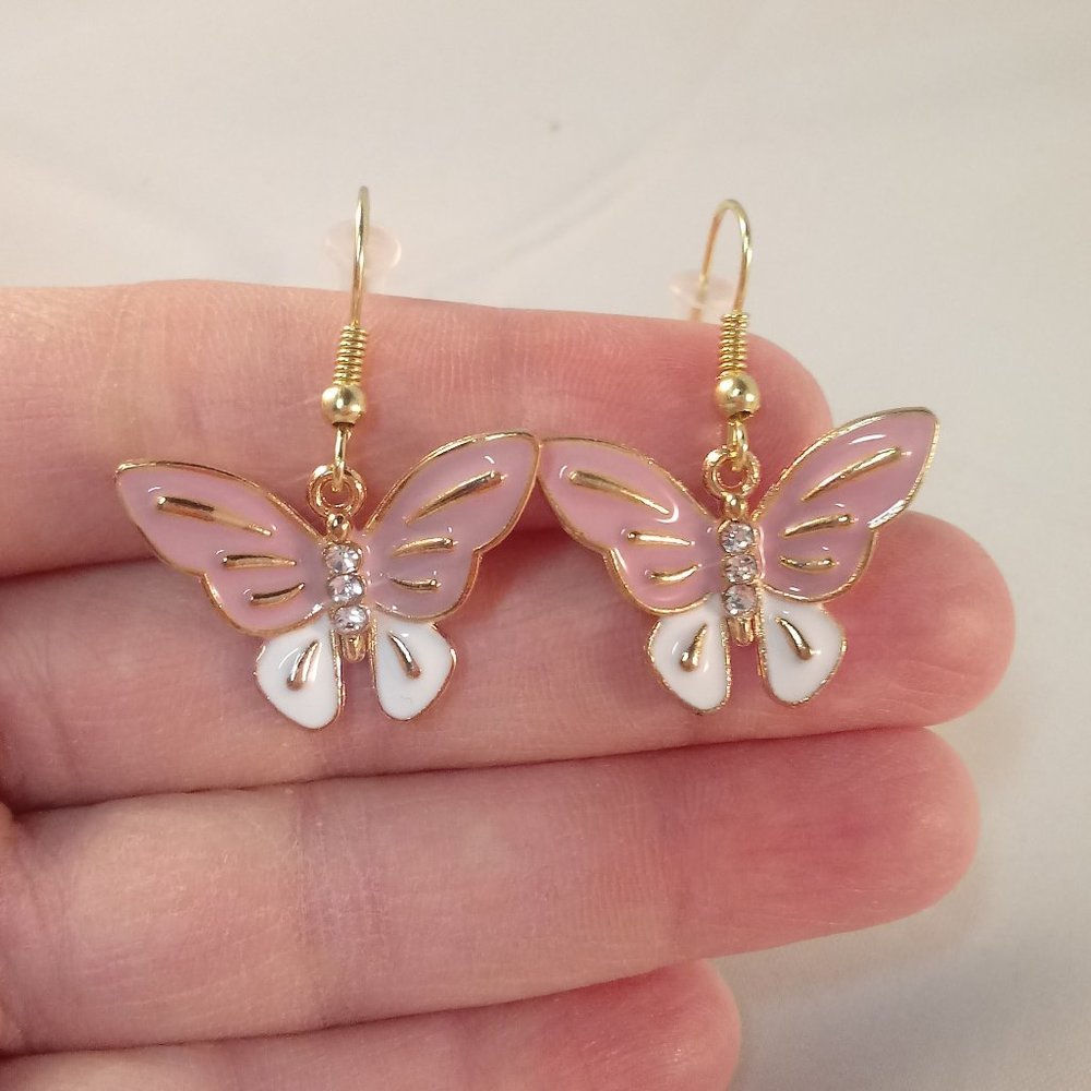 Gold Crystal Butterfly Earrings Hypoallergenic Hks - Picture 1 of 2